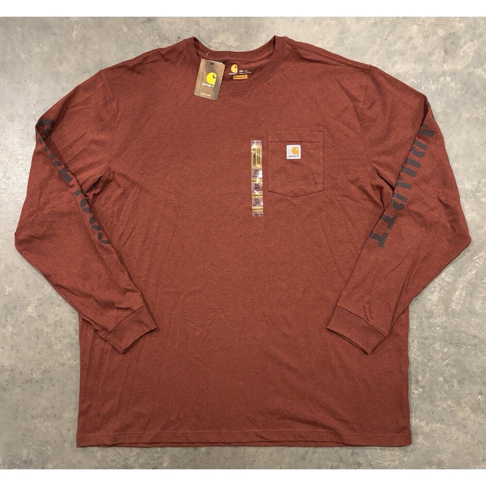 Carhartt Men's Long Sleeve T-Shirt Logo Pocket Rust Color Size 3XLT NWT